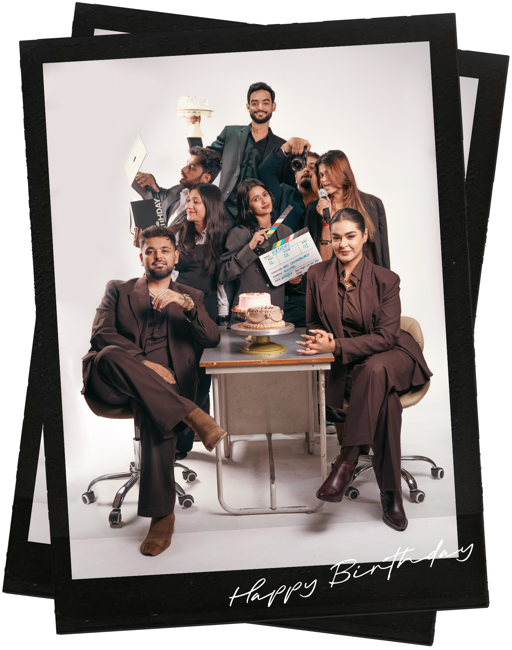 Birthday team polaroid